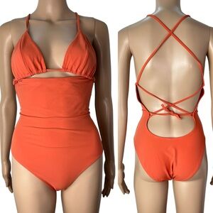 Araks Jada Cut Out Strappy One Piece Bathing Suit in Crest Orange